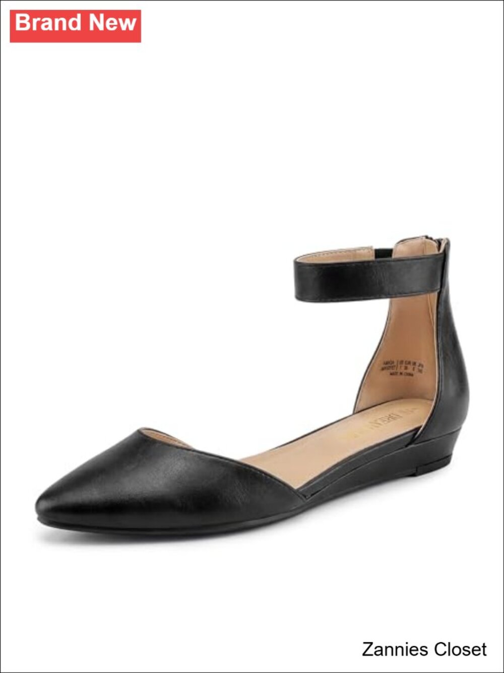 ✨ Women's Ankle Strap Flats Pointed Toe Zipper Low Wedge Comfort Casual Shoes
